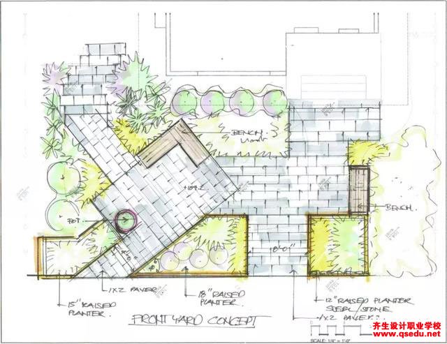 庭院设计-45度对角线手法设计花园，花园变大了