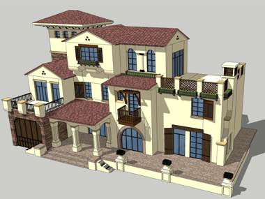 草图大师（SU）西班牙风格多层独栋别墅模型下载