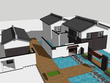 草图大师（SU）中式风格别墅建筑模型下载