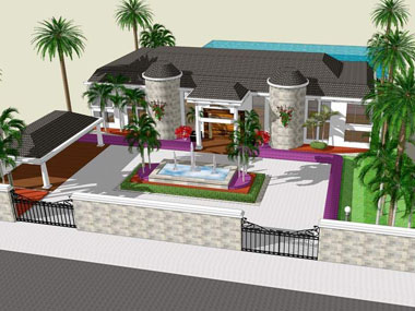 草图大师（SU）法式风格独栋别墅庭院模型下载