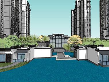 草图大师（SU）汉唐风小区住宅建筑景观模型下载