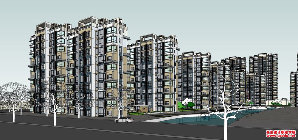 草图大师（SU）现在小高层住宅小区建筑模型下载