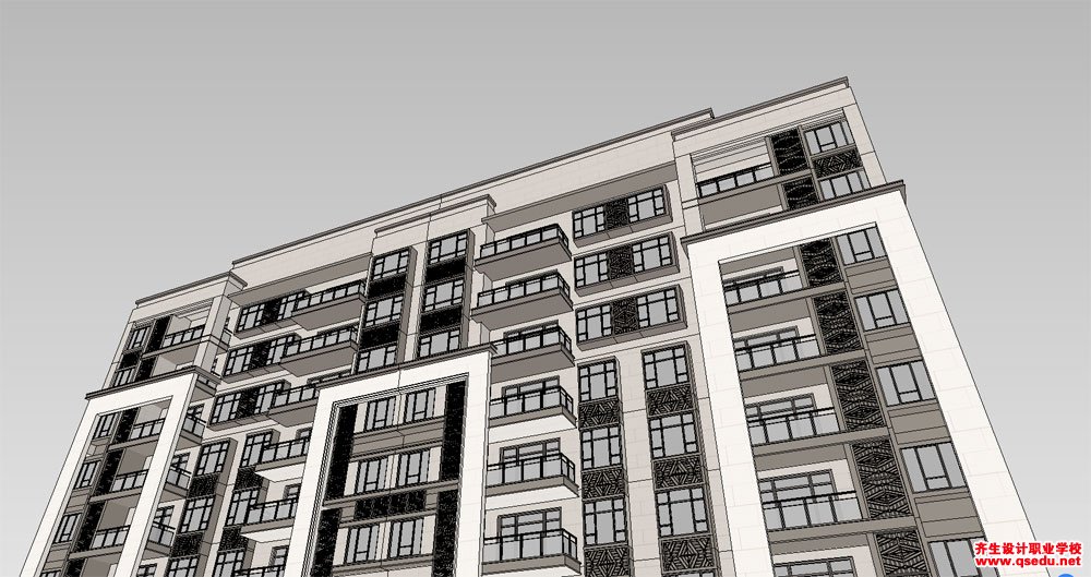 草图大师（SU）中式风格高层住宅一梯两户建筑模型