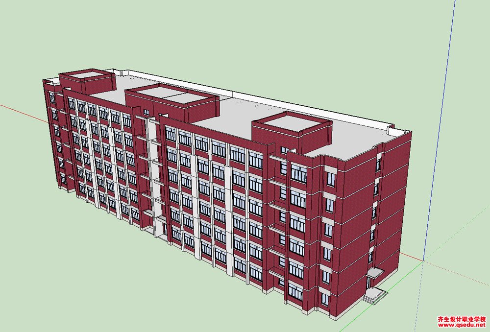 草图大师（SU）现代风格宿舍楼建筑模型下载