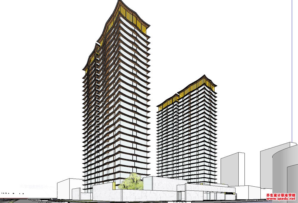 草图大师（SU）公寓楼建筑设计模型下载