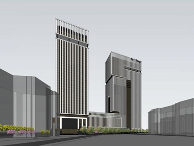 草图大师办公类模型16：高层办公楼、商业裙房模型
