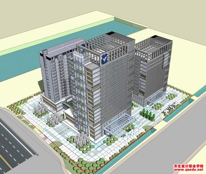 草图大师办公类模型19：现代风格高层办公楼模型