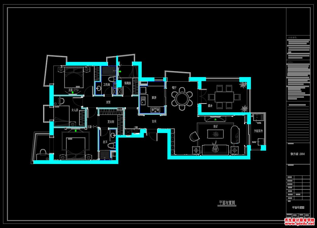 家装CAD图纸[115],欧式风格4室2厅CAD施工图全套 恒力城