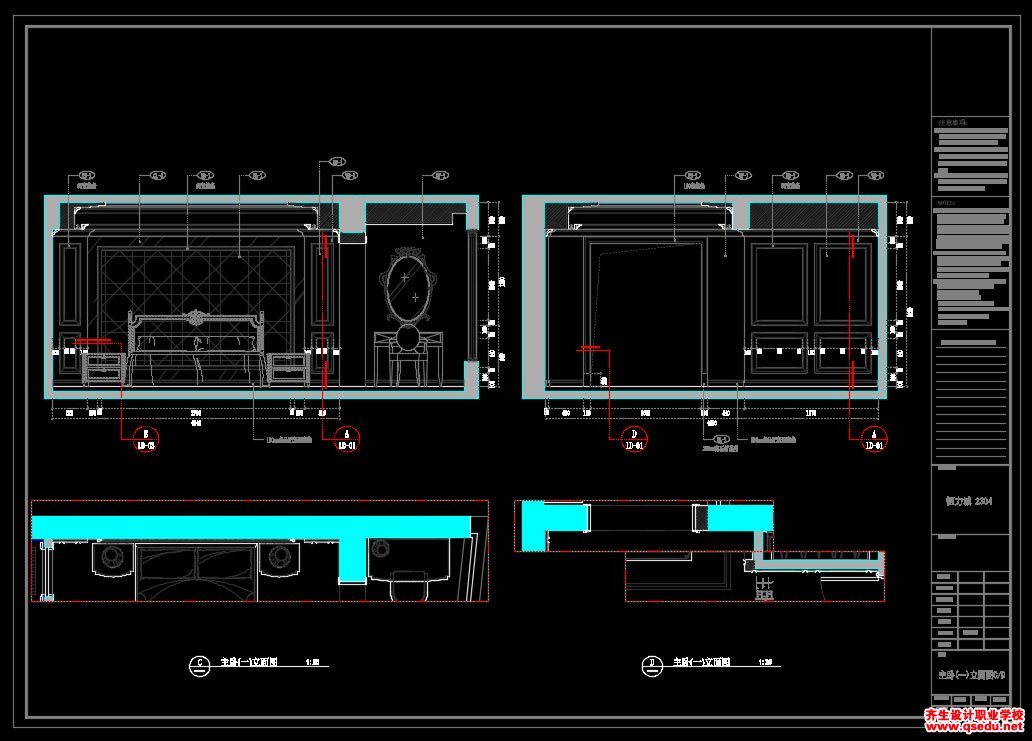 家装CAD图纸[115],欧式风格4室2厅CAD施工图全套 恒力城
