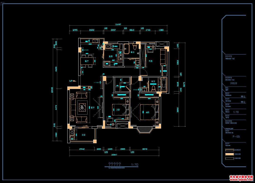 家装CAD图纸[182],混搭风格3室2厅116平CAD施工图