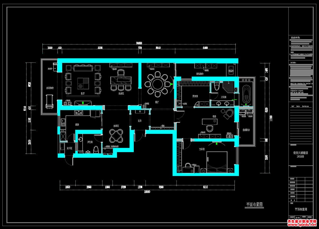 现代简约三房CAD平面施工图_红动网