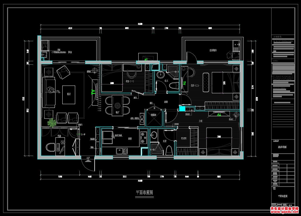 家装CAD图纸[185],新中式风格4室2厅CAD施工图 融侨花园